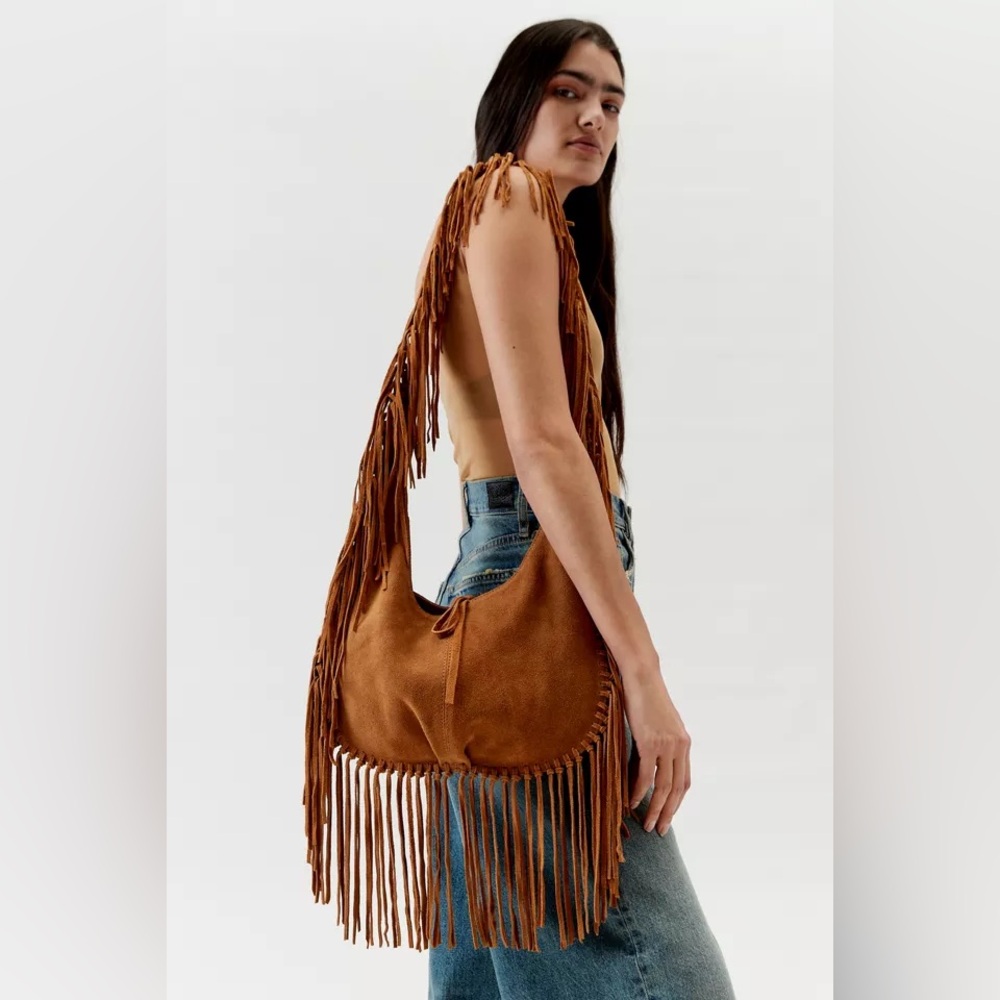 Silence + Noise Suede Fringe Hobo Sling Bag - Picture 4 of 8